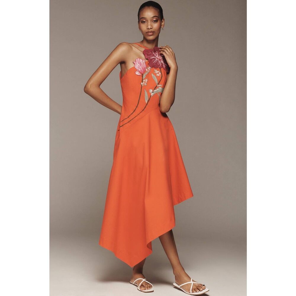 Anthropologie Yukiko Noritake Asymmetric Floral Midi Dress